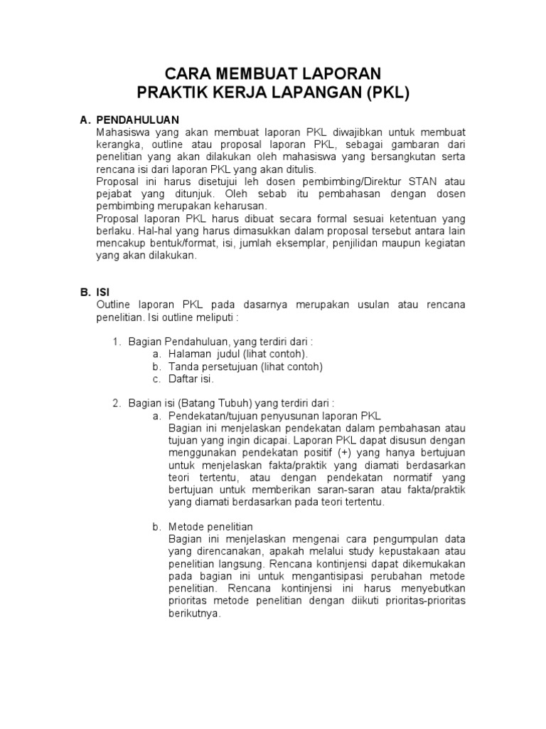 Cara Membuat Laporan Praktik Kerja Lapangan Pkl Pdf