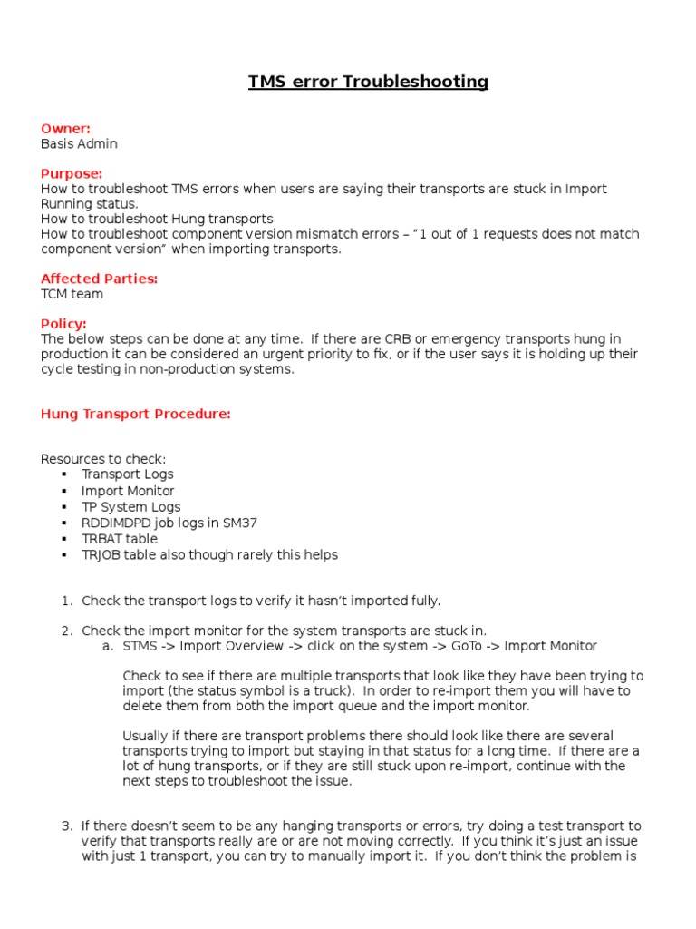 TMS Error Troubleshooting Guide | PDF | Troubleshooting | Computer ...