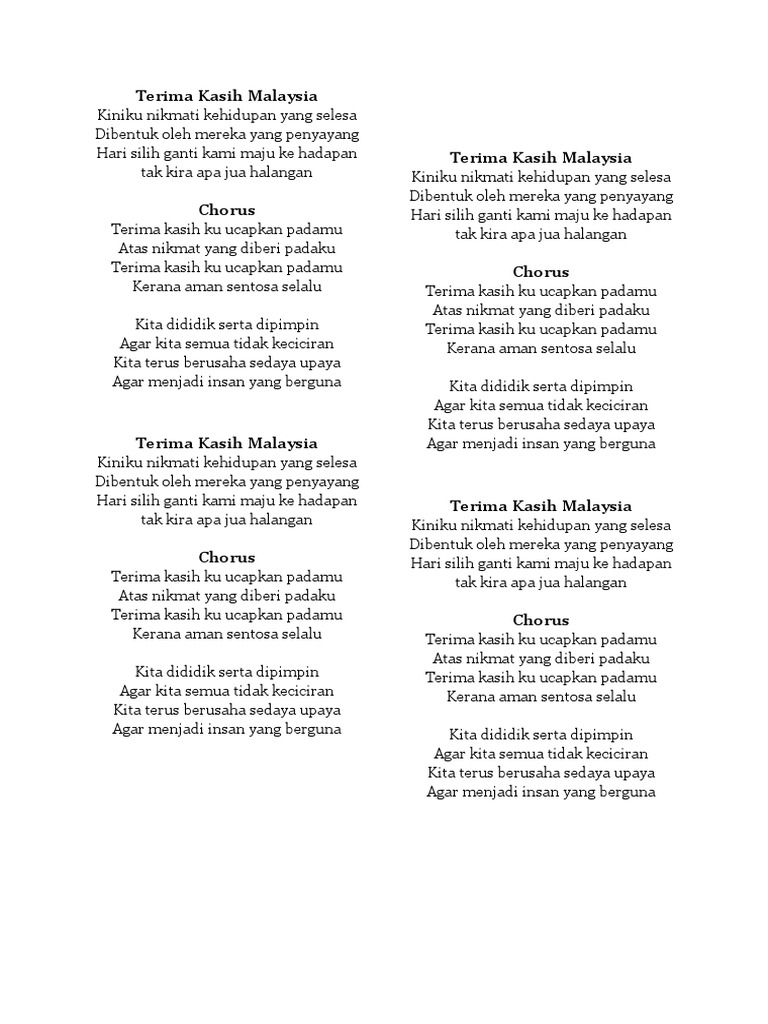 Lirik Lagu Terima Kasih Malaysia Pdf