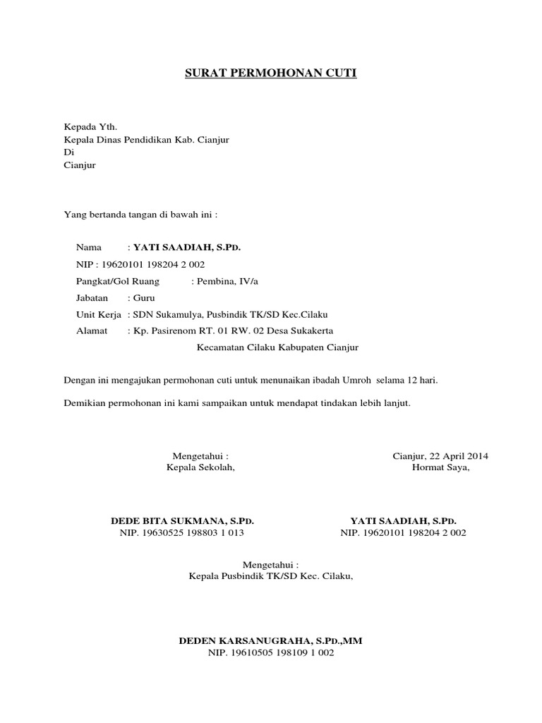 Surat Permohonan Cuti Haji Pdf