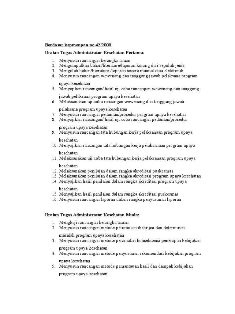 Uraian Tugas Administrator Kesehatan Muda