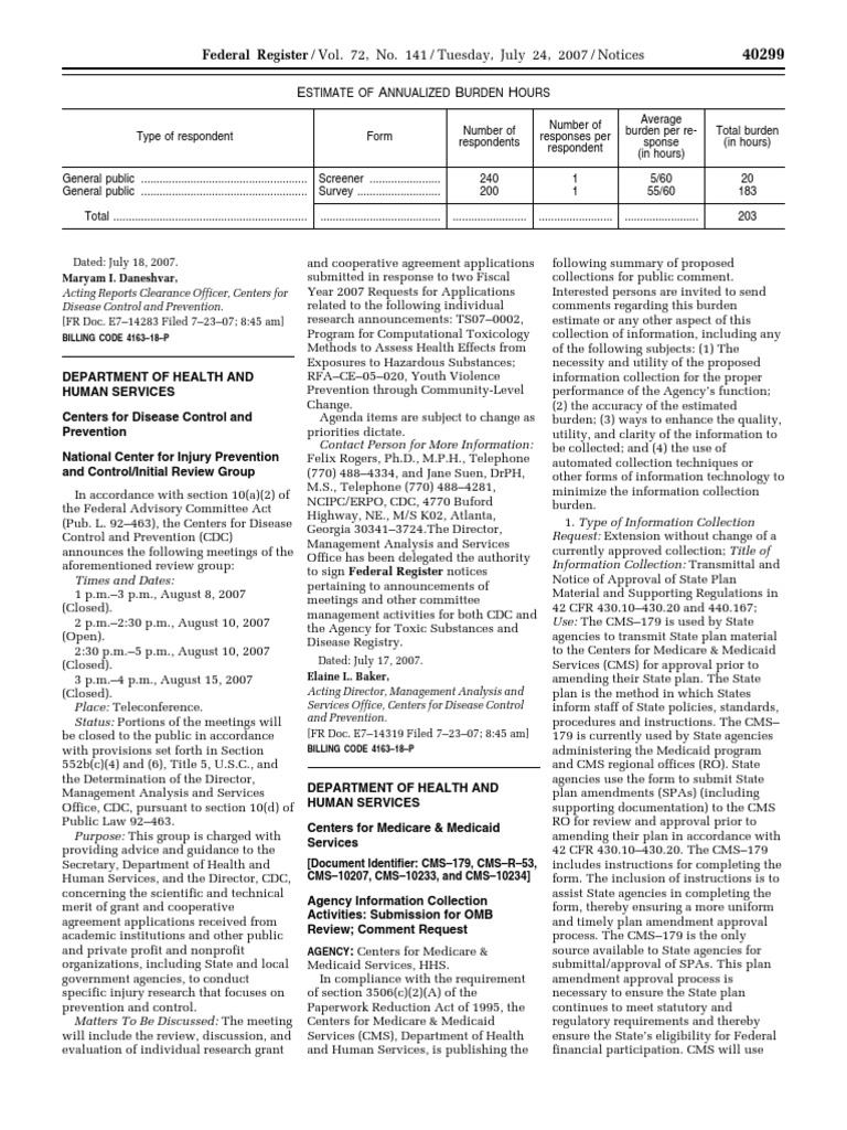 Notice meetings national center for injury prevention and control