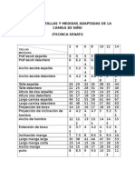 Cuadro de Tallas y Medidas Adaptadas de La Camisa de Niño