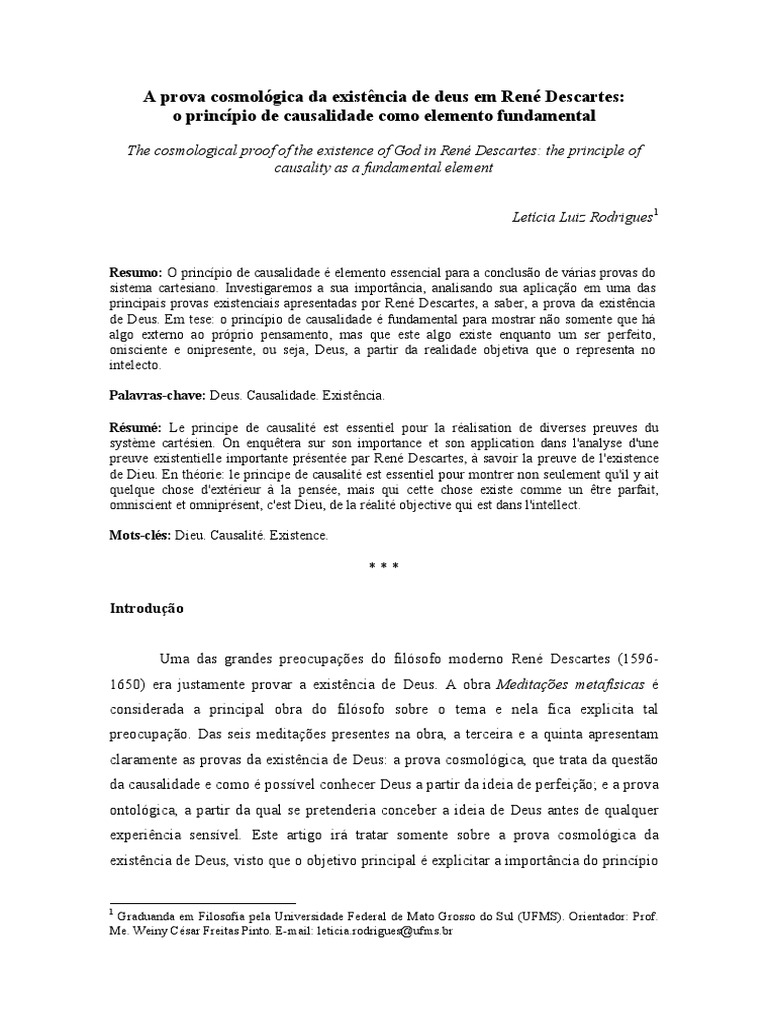 Provas Da Existência De Deus Descartes