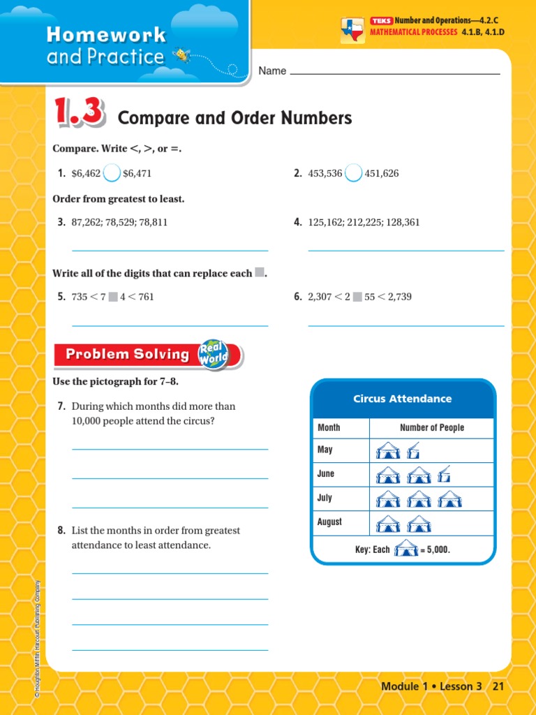 1 3 compare and order numbers