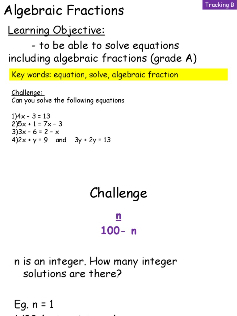 Solving Algebraic Fractions | PDF | Equations | Discrete Mathematics