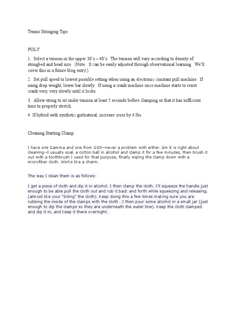 Tennis Stringing Tips PDF Rope Nylon