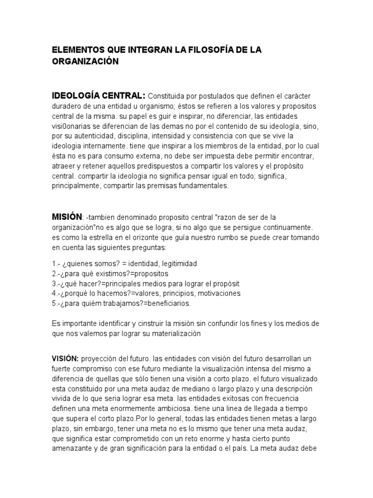 Elementos Que Integran La Filosofía de La Organización