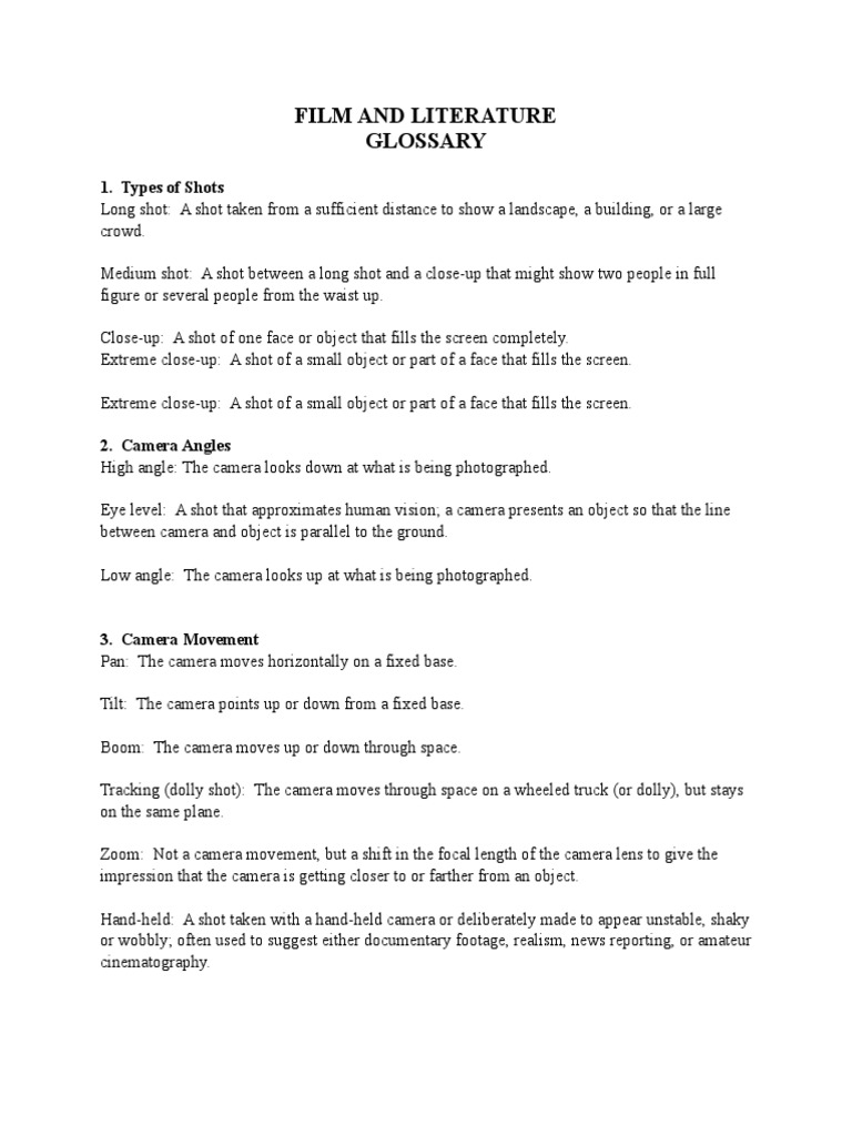 Cinematography Terminology Glossary | PDF