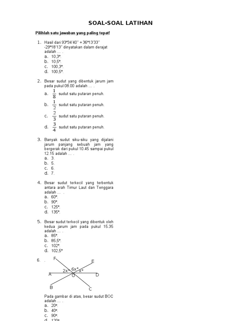 Soal Latihan Garis Dan Sudut 1