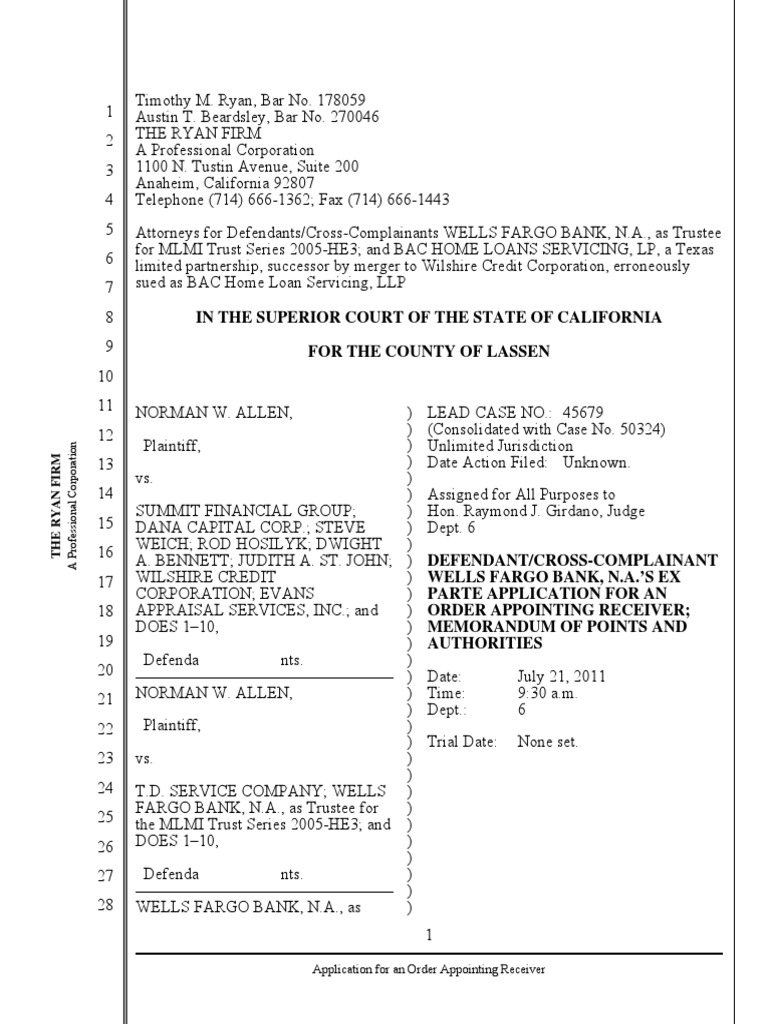 ALLEN Application For Receiver | PDF | Deed Of Trust (Real Estate ...