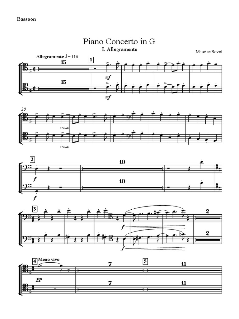 Ravel Piano Concerto (Bassoon 1) Download Free PDF Compositions For