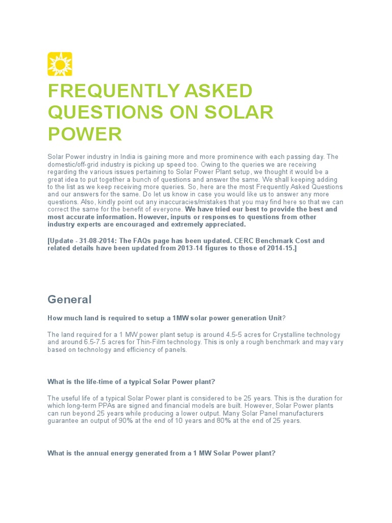Solar Power Plant Setup FAQs in India | PDF | Clean Development ...