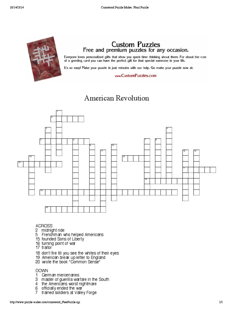 American Revolution Crossword Puzzle | PDF
