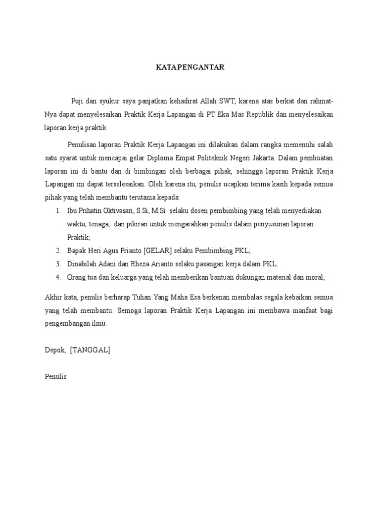 Contoh Kata Pengantar Laporan