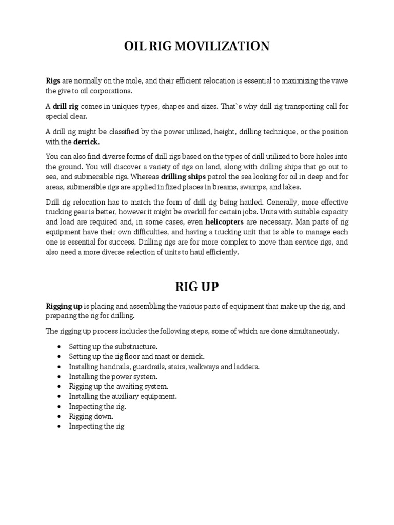 Oil Rig Mobilization and Setup Process | PDF | Home & Garden