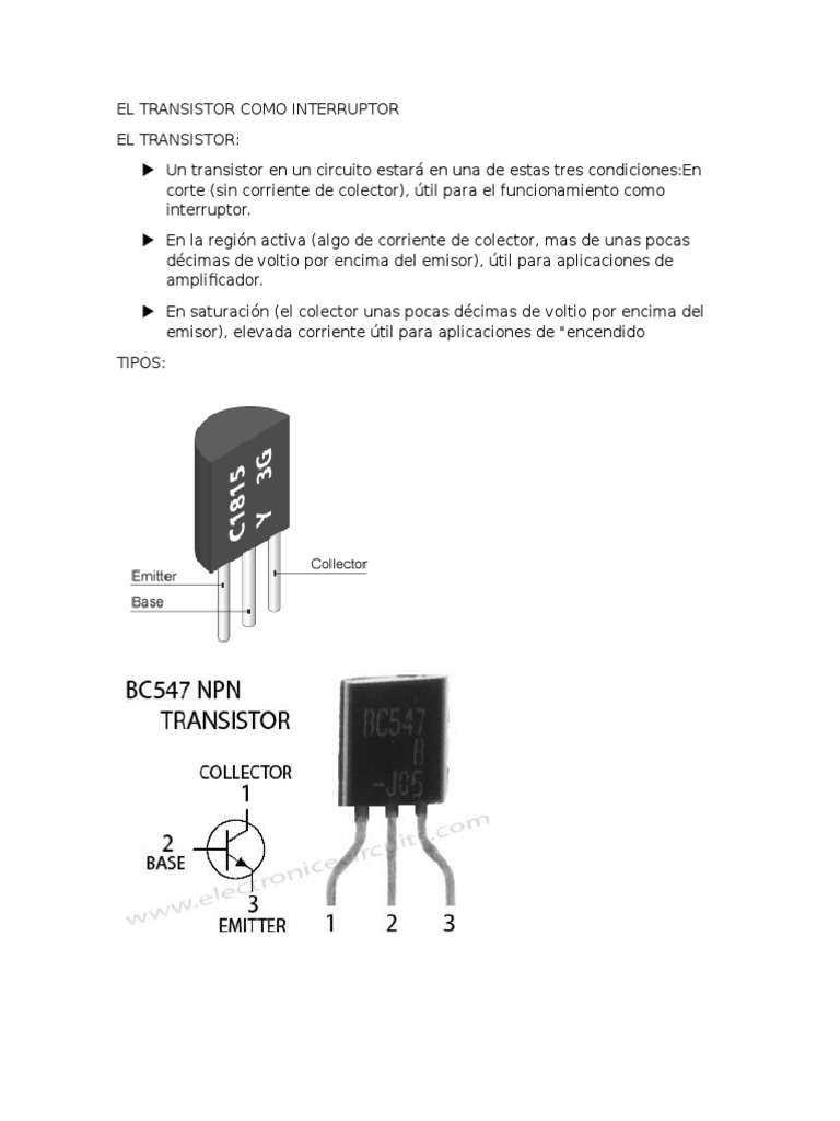 El Transistor Como Interruptor PDF Transistor Transistor de unión