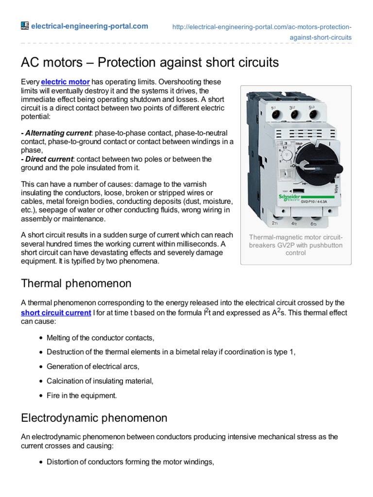 AC Motors Protection Against Short Circuits Fuse (Electrical) Electrical Conductor