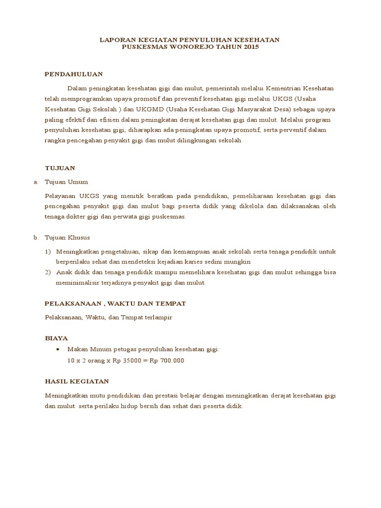Contoh Laporan Penyuluhan Kesehatan