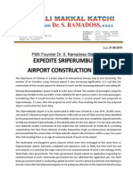 Expedite Sriperumbudur Airport Construction Work: PMK Founder Dr. S. Ramadoss Statement