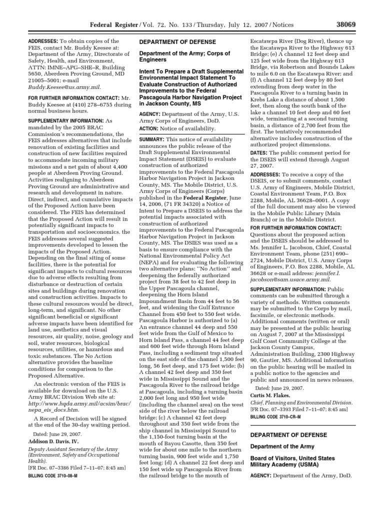 Notice Environmental Statements Availability, Etc. Base Closures and