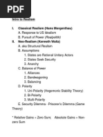 Intro To Realism I. Classical Realism (Hans Morgenthau)