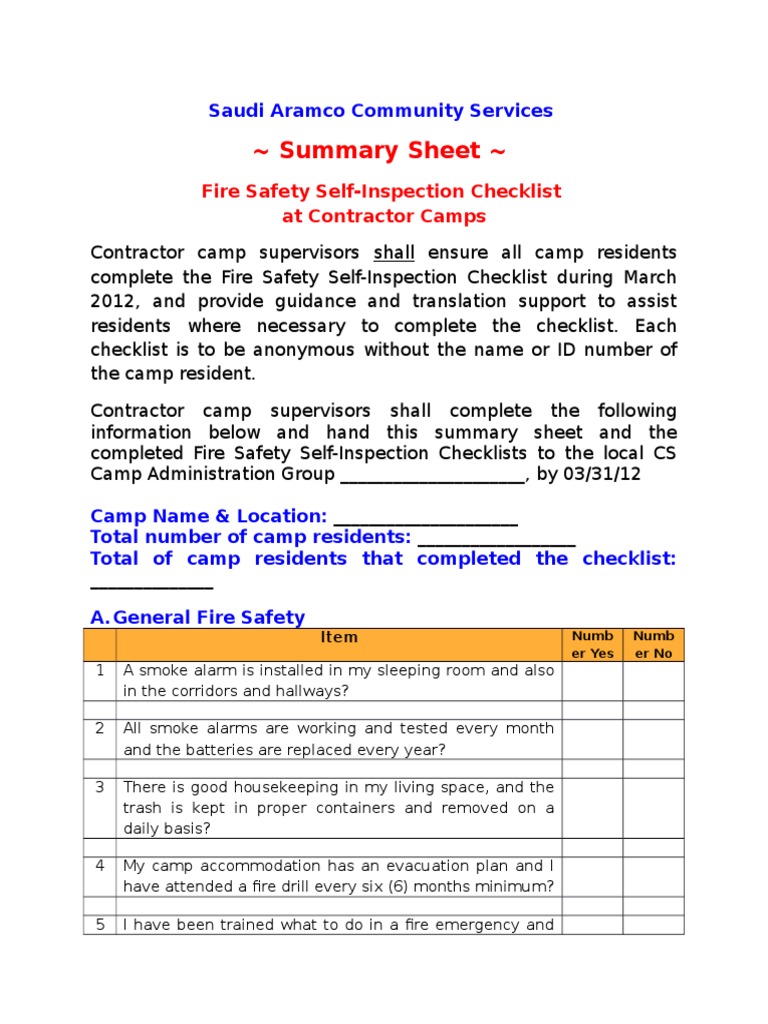Fire Safety Self-Inspection Checklist | PDF | Ac Power Plugs And ...