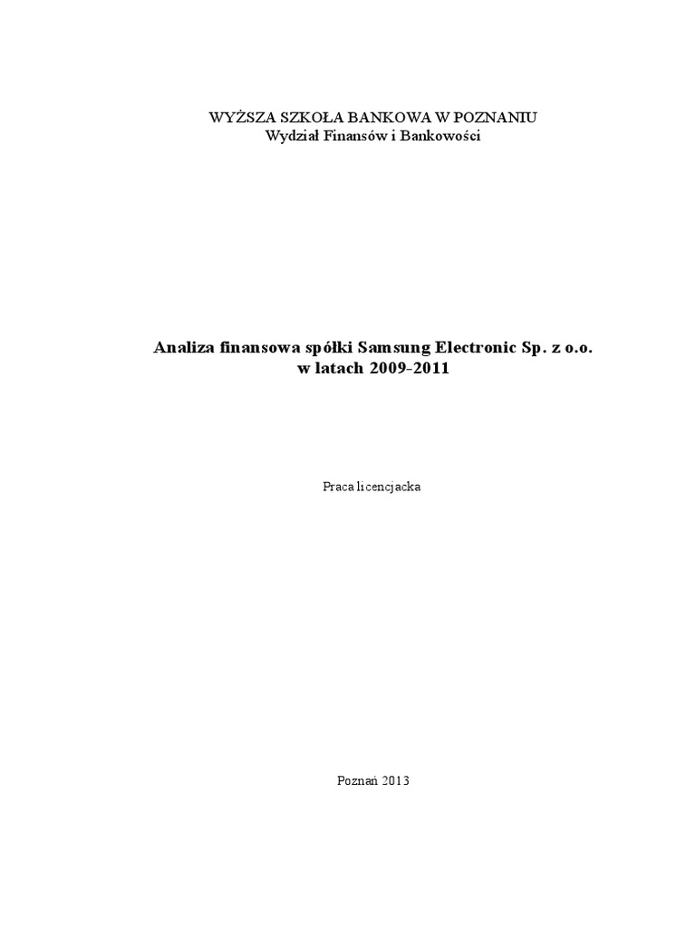 Ocena Sytuacji Finansowej Przedsiębiorstwa Praca Magisterska Pdf