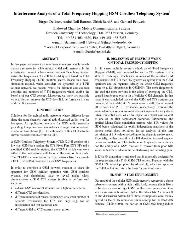 GSM Cordless Telephony System Interference Analysis | PDF