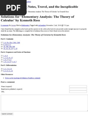 Solutions For Elementary Analysis The Theory Of Calculus Kenh Ross Continuous Function Real Analysis