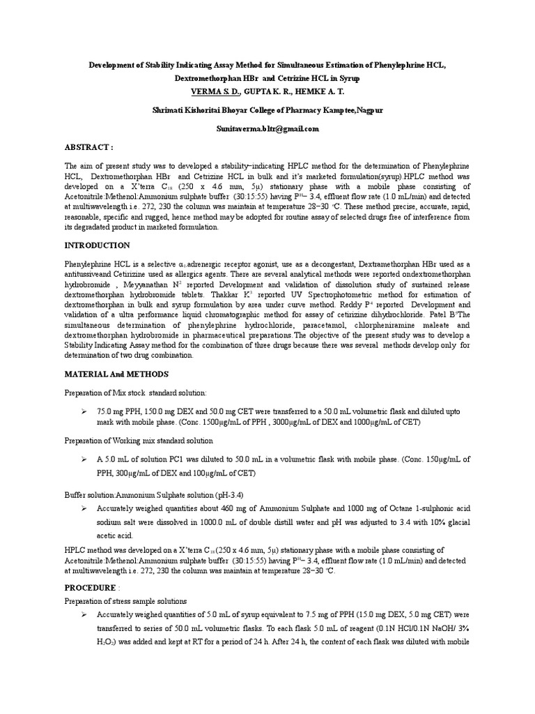 Development of Stability Indicating Assay Method For Simultaneous ...