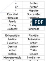 Prefixes and Suffixes Word List