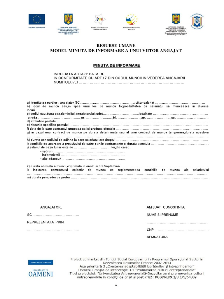 2.minuta de Informare Angajare | PDF