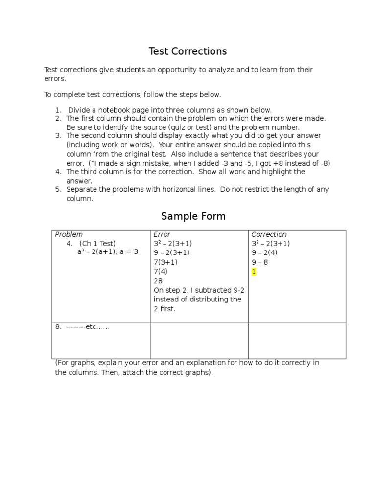 Math Test Corrections Guide | PDF | Teaching Methods & Materials