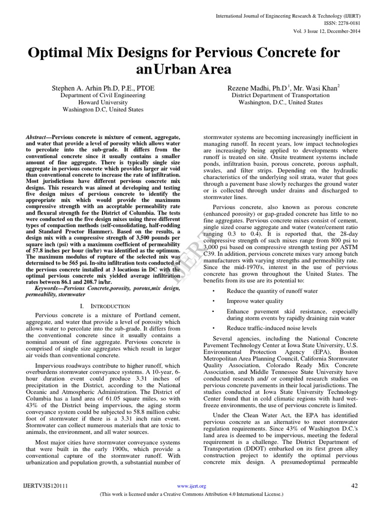 Optimal Pervious Concrete Mix Design | PDF | Stormwater | Concrete