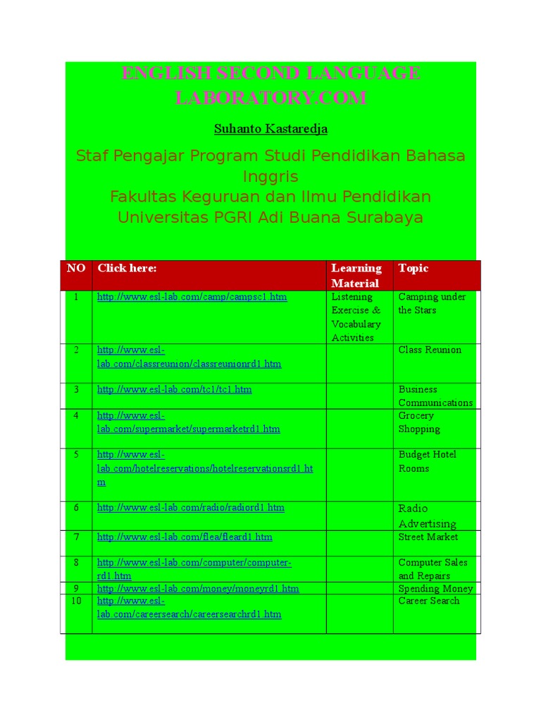 English Second Language Laboratory PDF