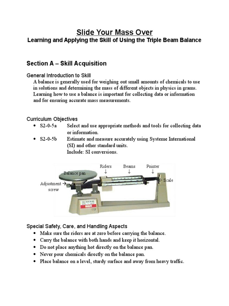 Using A Triple Beam Balance Experimental Skill and Investigation