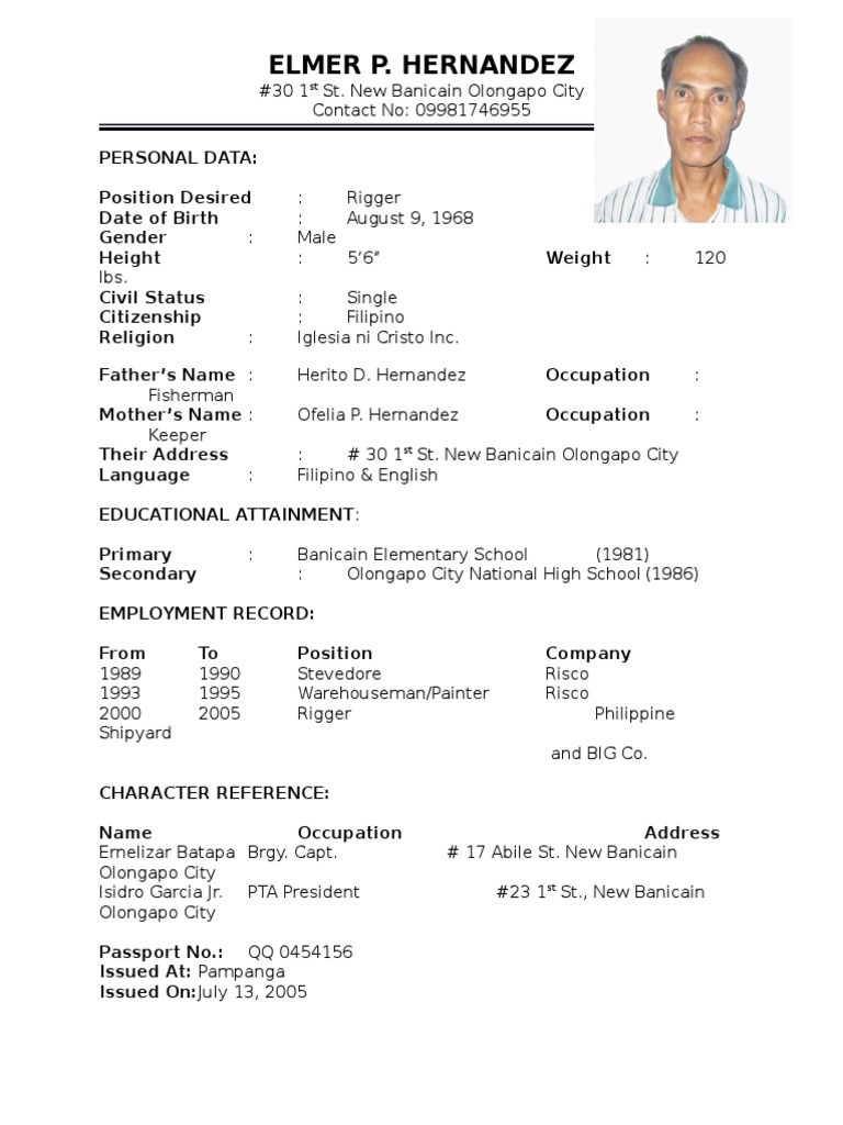 Elmer Hernandez: Rigger Application | PDF