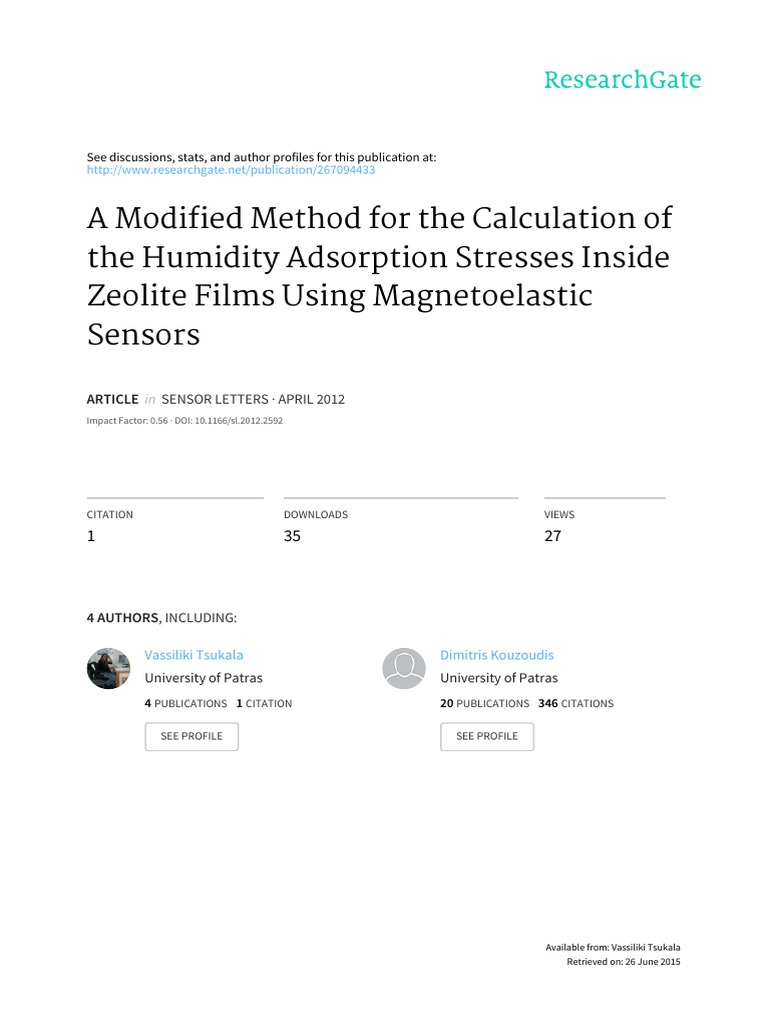 2012 - Sensor Letters Vol 10 | PDF | Adsorption | Zeolite