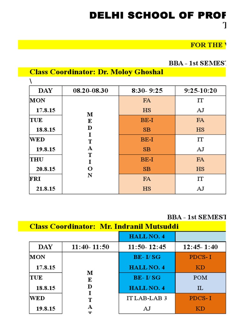 Delhi School Of Professional Studies Research Time Table