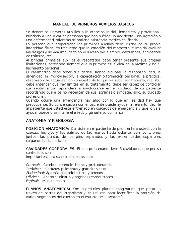 Manual de Primeros Auxilios Básicos | PDF | Lesión | Herida