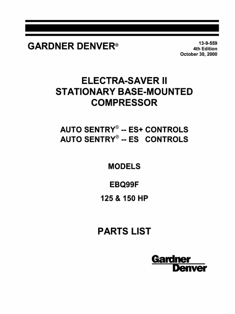 Gardner Denver Electra Saver II Parts Manual Home Appliance Heating