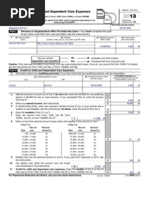 F2441 2013 Irs Tax Forms Earned Income Tax Credit