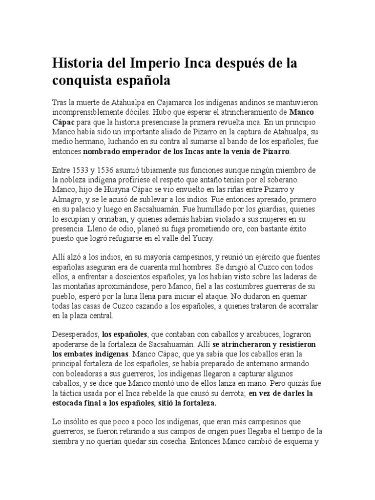 Historia Del Imperio Inca Después de La Conquista Española | PDF ...
