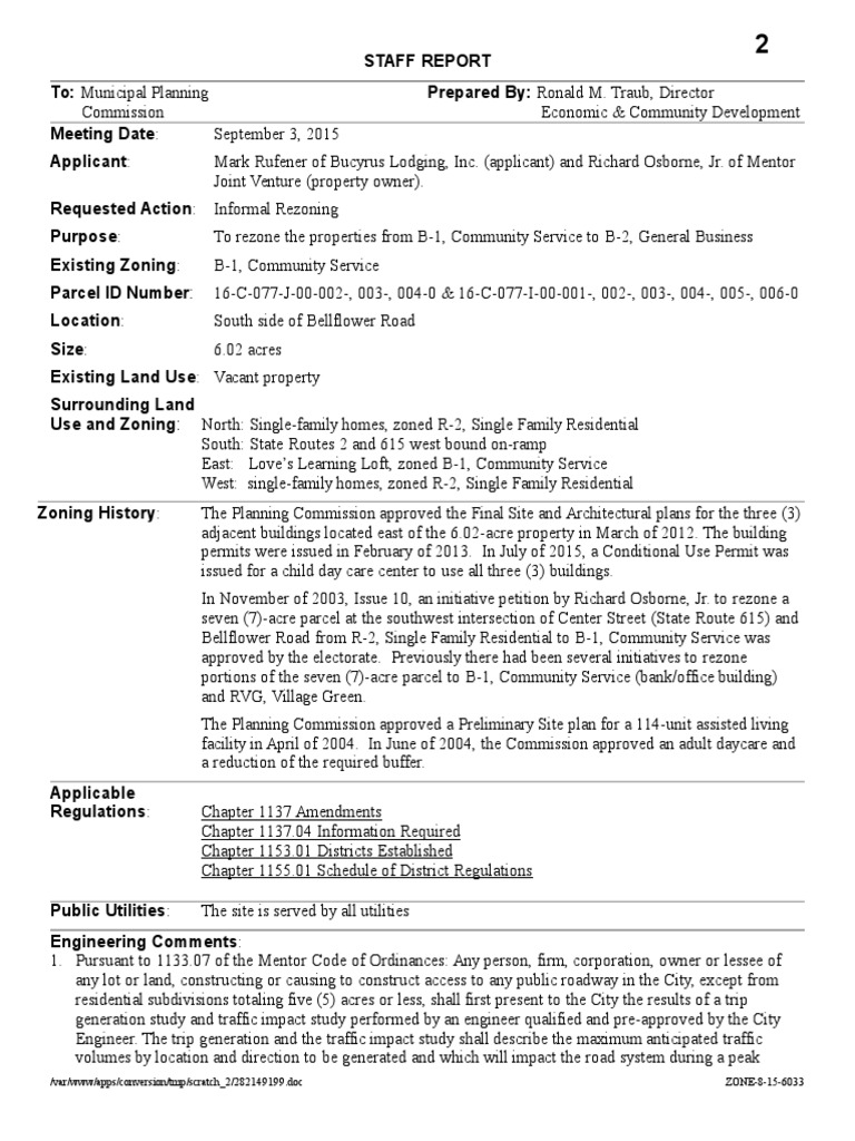 Proposed Mentor Rezoning For Hotel PDF Zoning Easement