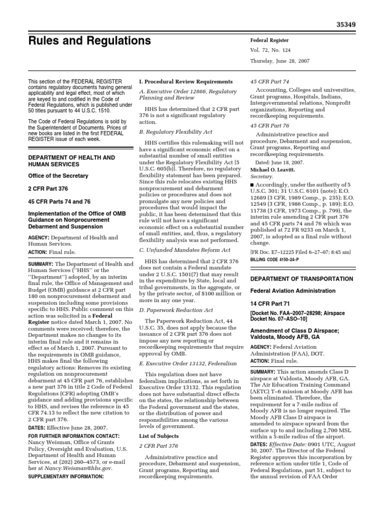Rule Grants and Agreements Nonprocurement Debarment and Suspension