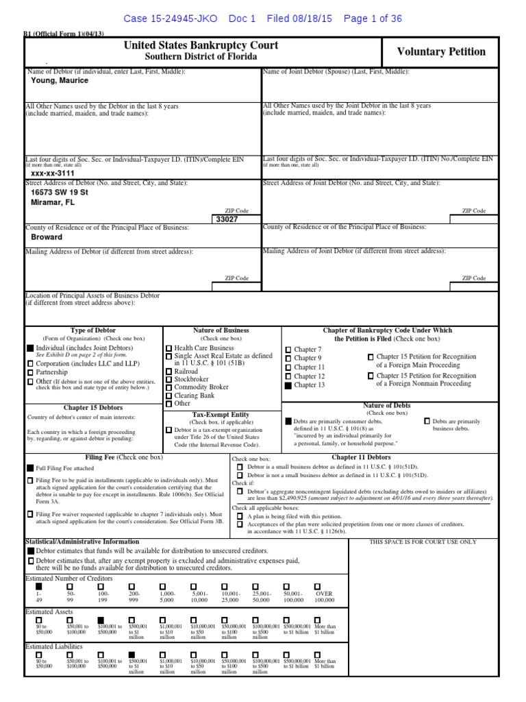 Trick Daddy's Bankruptcy Petition Download Free PDF Chapter 7