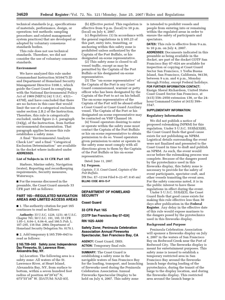 Rule Ports and Waterways Safety Regulated Navigation Areas, Safety Zones, Security Zones, Etc