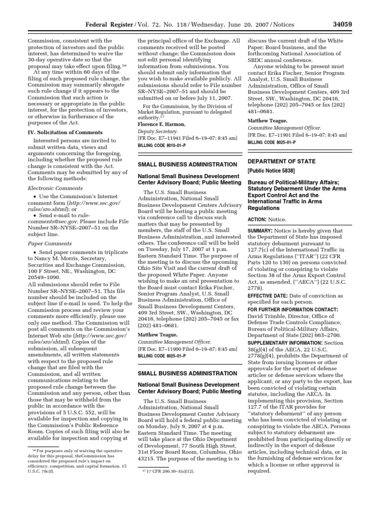 Notice Arms Export Control Act Persons Convicted of Violating or Conspiring To Violate Section