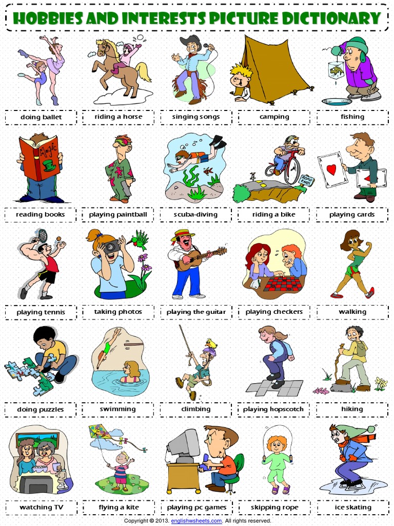 Hobbies and Interests Pictionary Poster Vocabulary Worksheet PDF | PDF ...